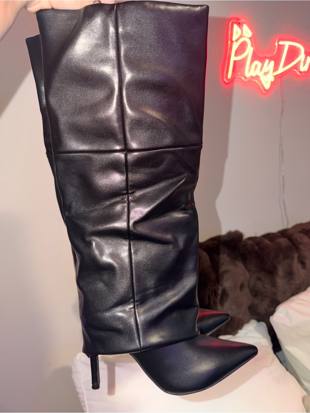 Classic Black Pointed-Toe Knee-High Boots - Women's